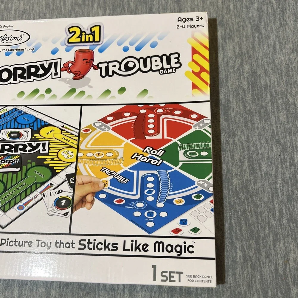 Colorforms 2 in 1 Sorry! And Trouble Game Toy Ages 3+ Travel Gift 2-4 Player New